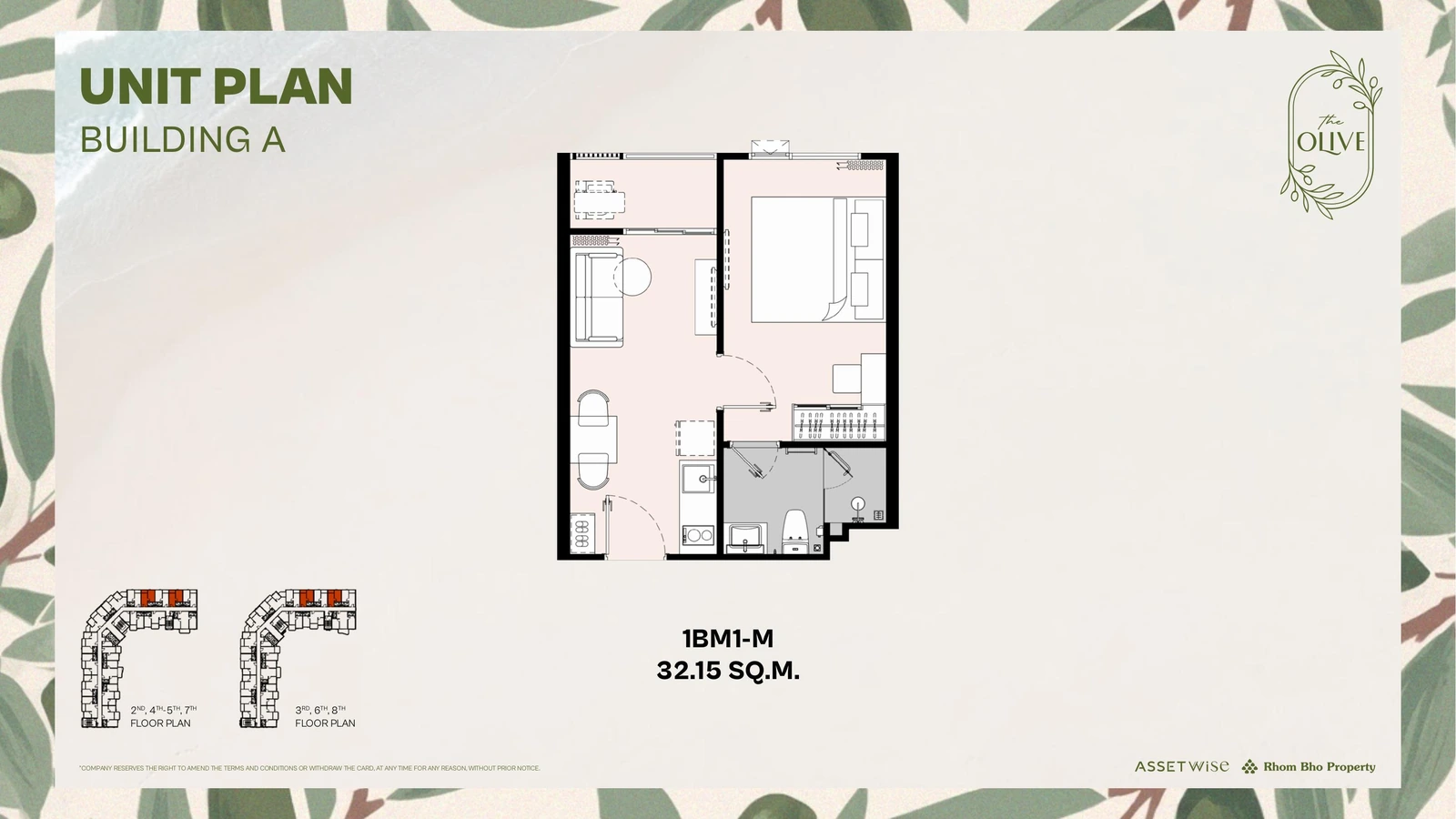Layout of units B306 (1 Bedroom M) — The Title Olive