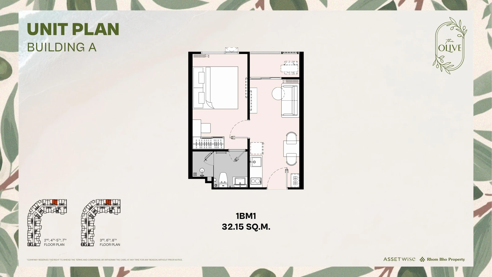 Layout of units B305 (1 Bedroom M) — The Title Olive