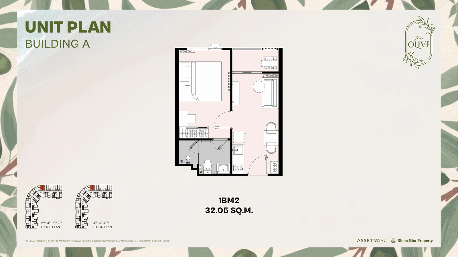 Layout of units A511 (1 Bedroom M) — The Title Olive