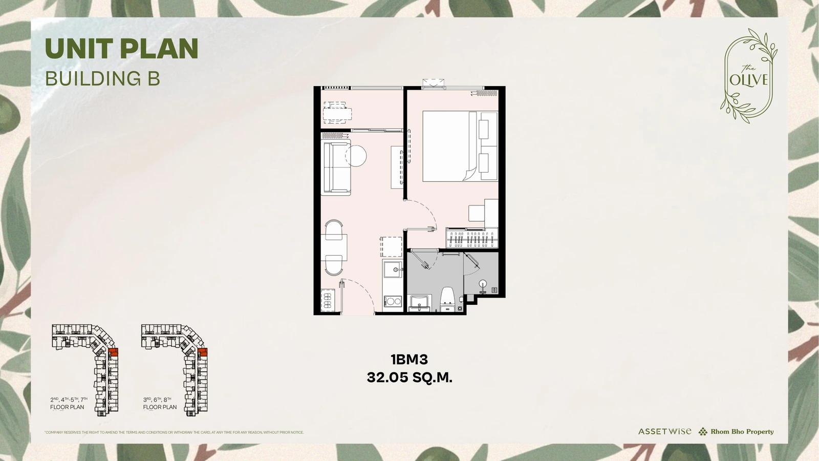 Layout of units B711 (1 Bedroom M) — The Title Olive