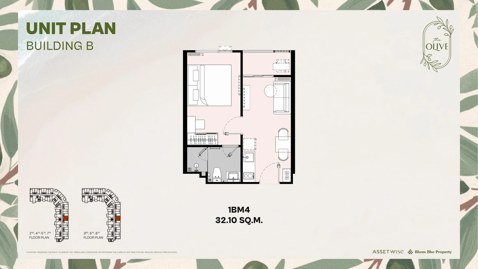 Layout of units B514 (1 Bedroom M) — The Title Olive