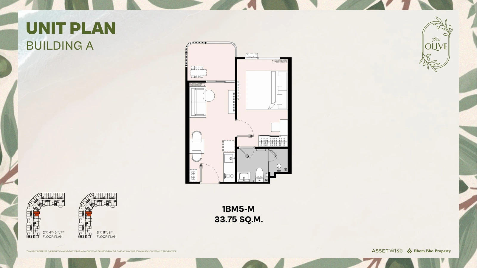 Layout of units A701 (1 Bedroom M) — The Title Olive