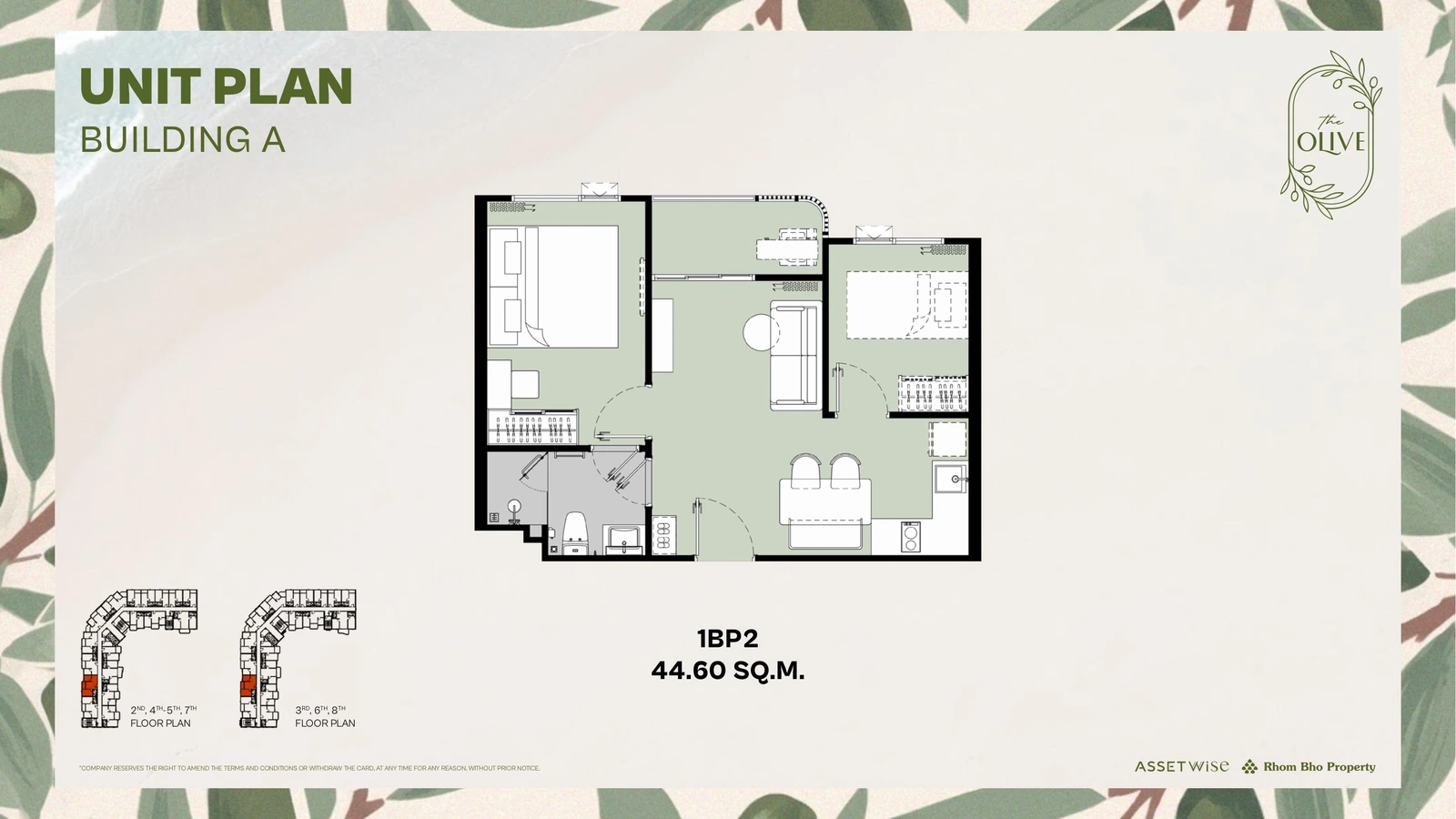 Layout of units A606 (1 Bedroom Plus) — The Title Olive