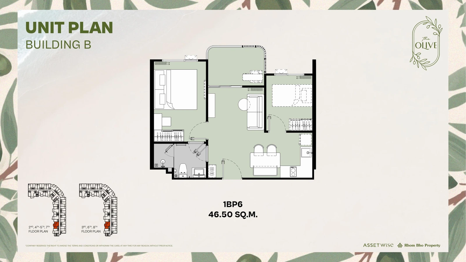 Layout of units B620 (1 Bedroom Plus) — The Title Olive