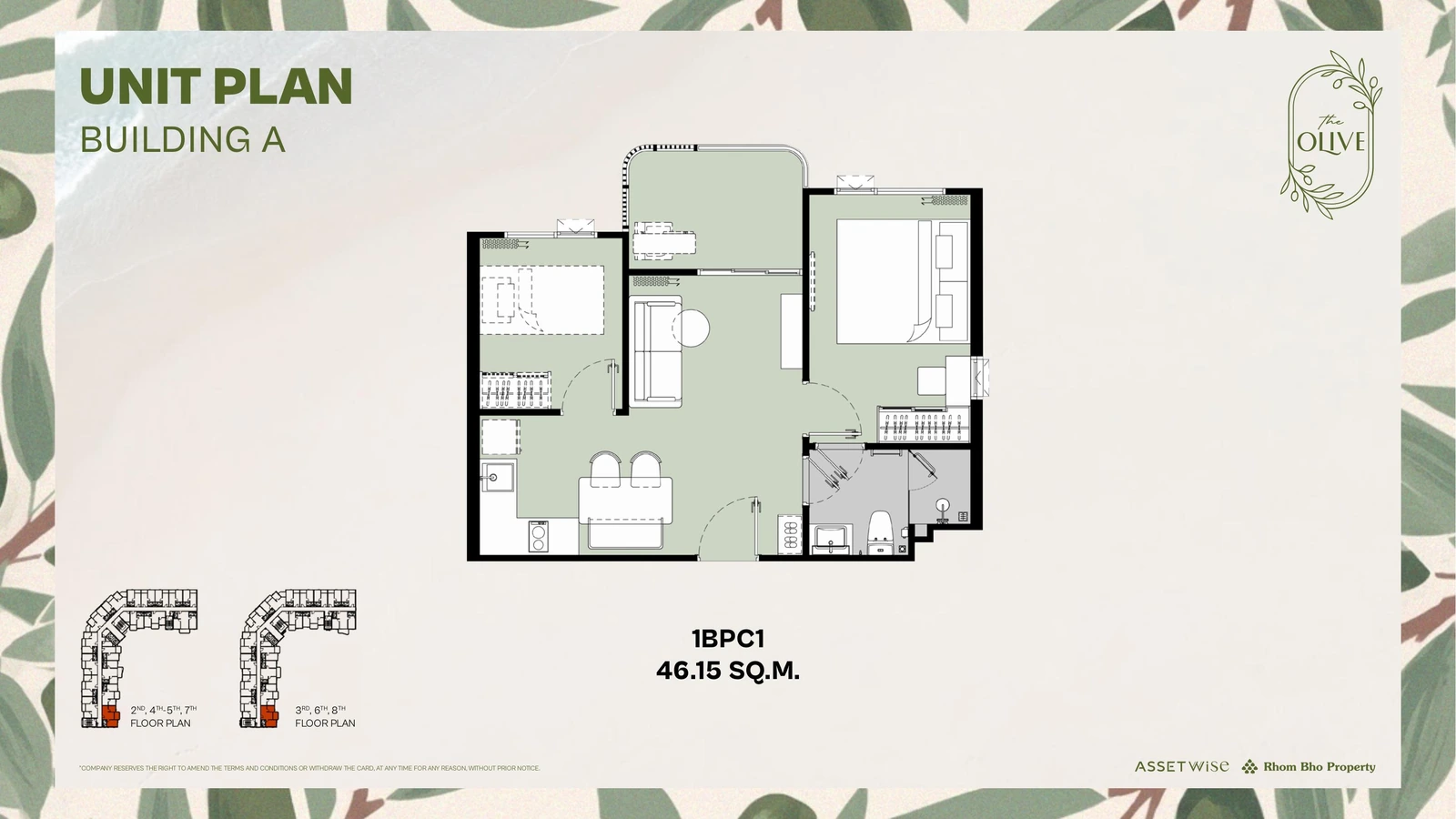 Layout of units A604 (1 Bedroom Plus) — The Title Olive