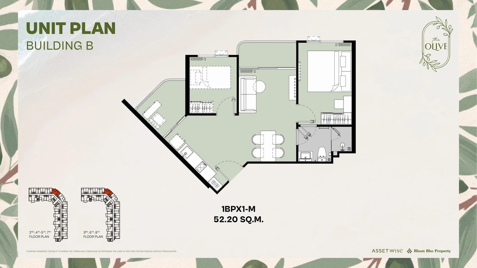 Layout of units B309 (1 Bedroom Plus) — The Title Olive