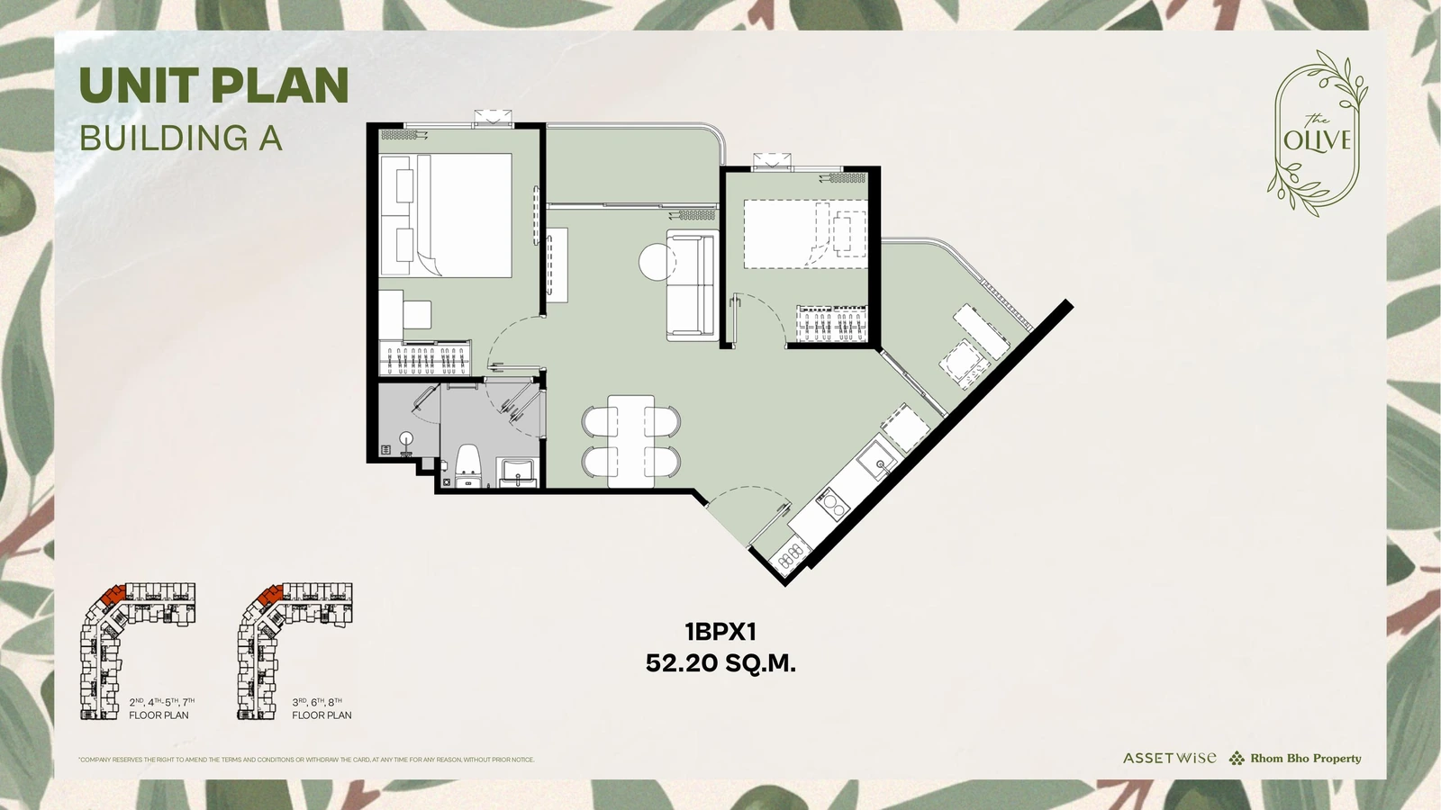 Layout of units A310 (1 Bedroom Plus) — The Title Olive