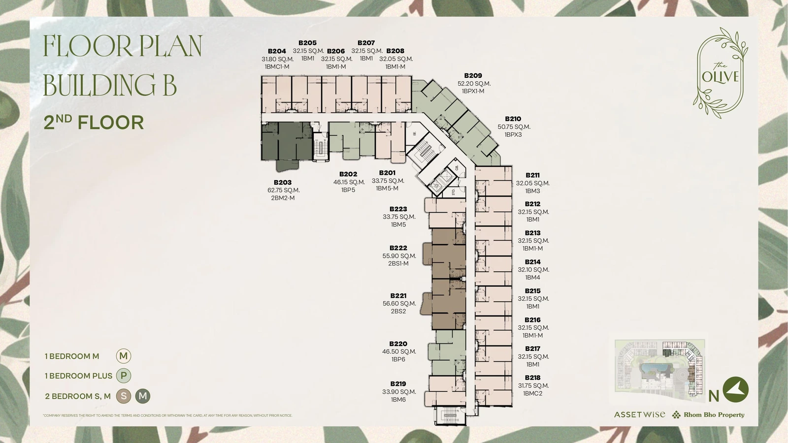 Floor plate 2nd floor,building B — position of units B201