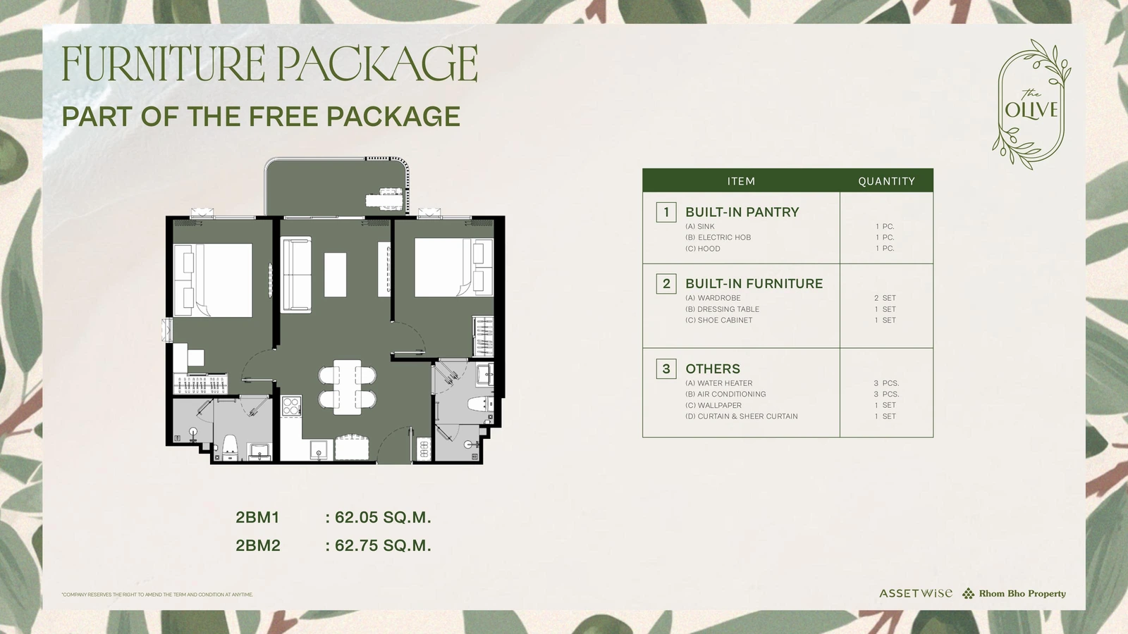 Included fit-out for type 2BM2 (included in the price)