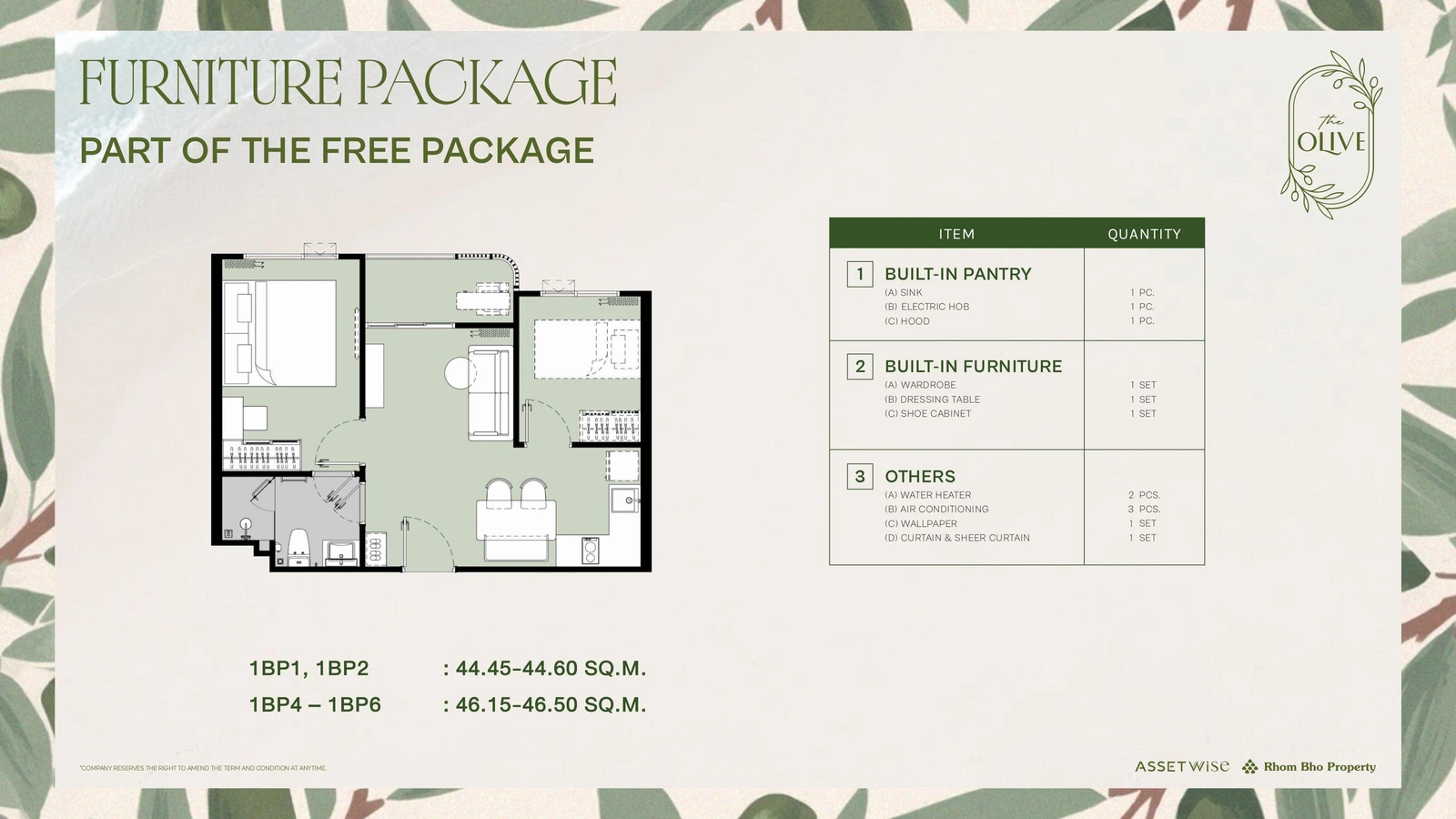 Included fit-out for type 1BP4 (included in the price)