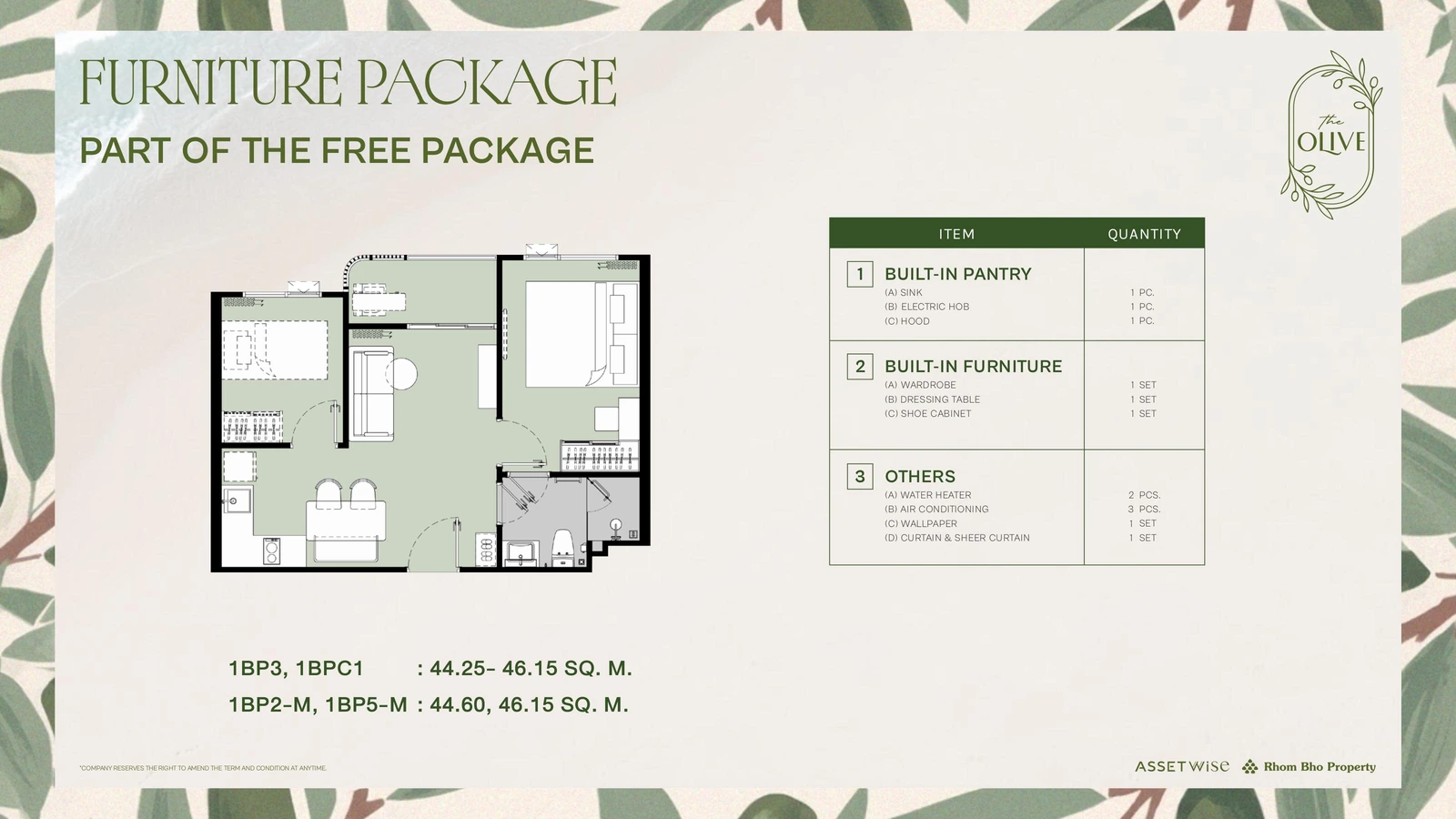 Included fit-out for type 1BP3 (included in the price)