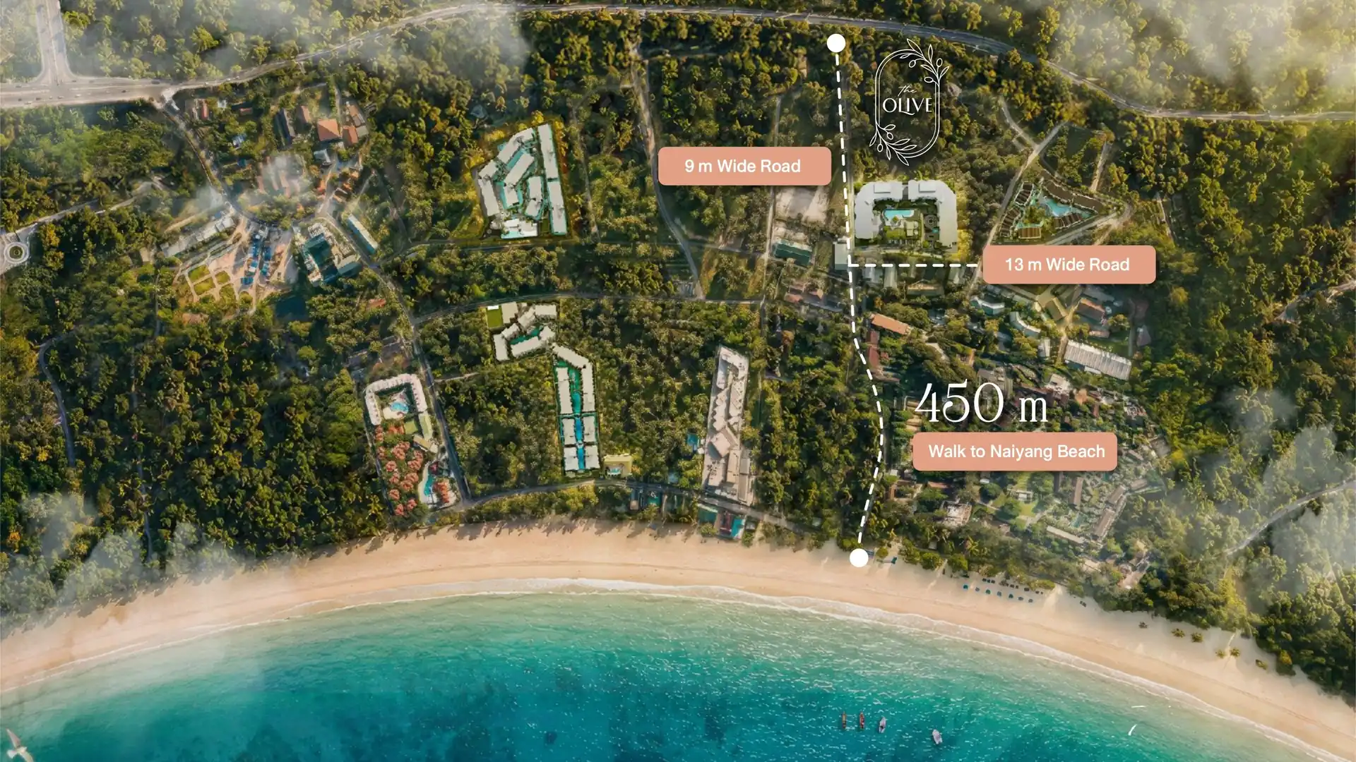 The Title Olive — aerial view: 450 m to Nai Yang beach
