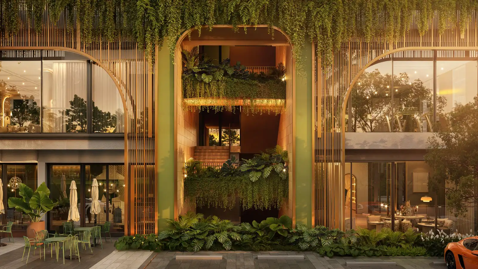 The Title Olive — arched facade with greenery