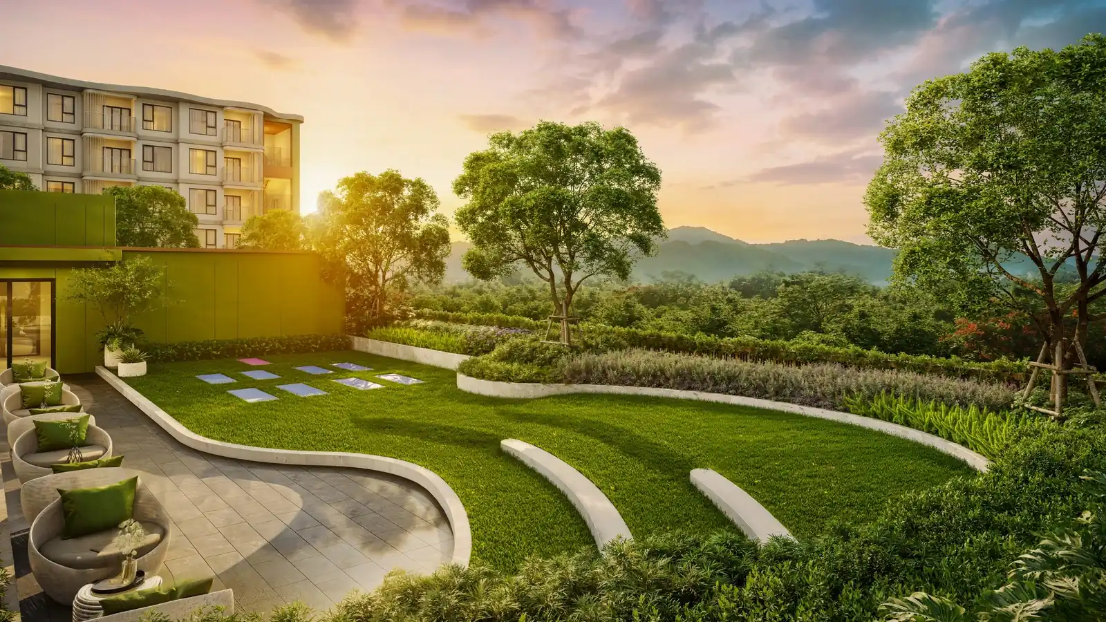 The Title Olive — garden with stepped amphitheatre