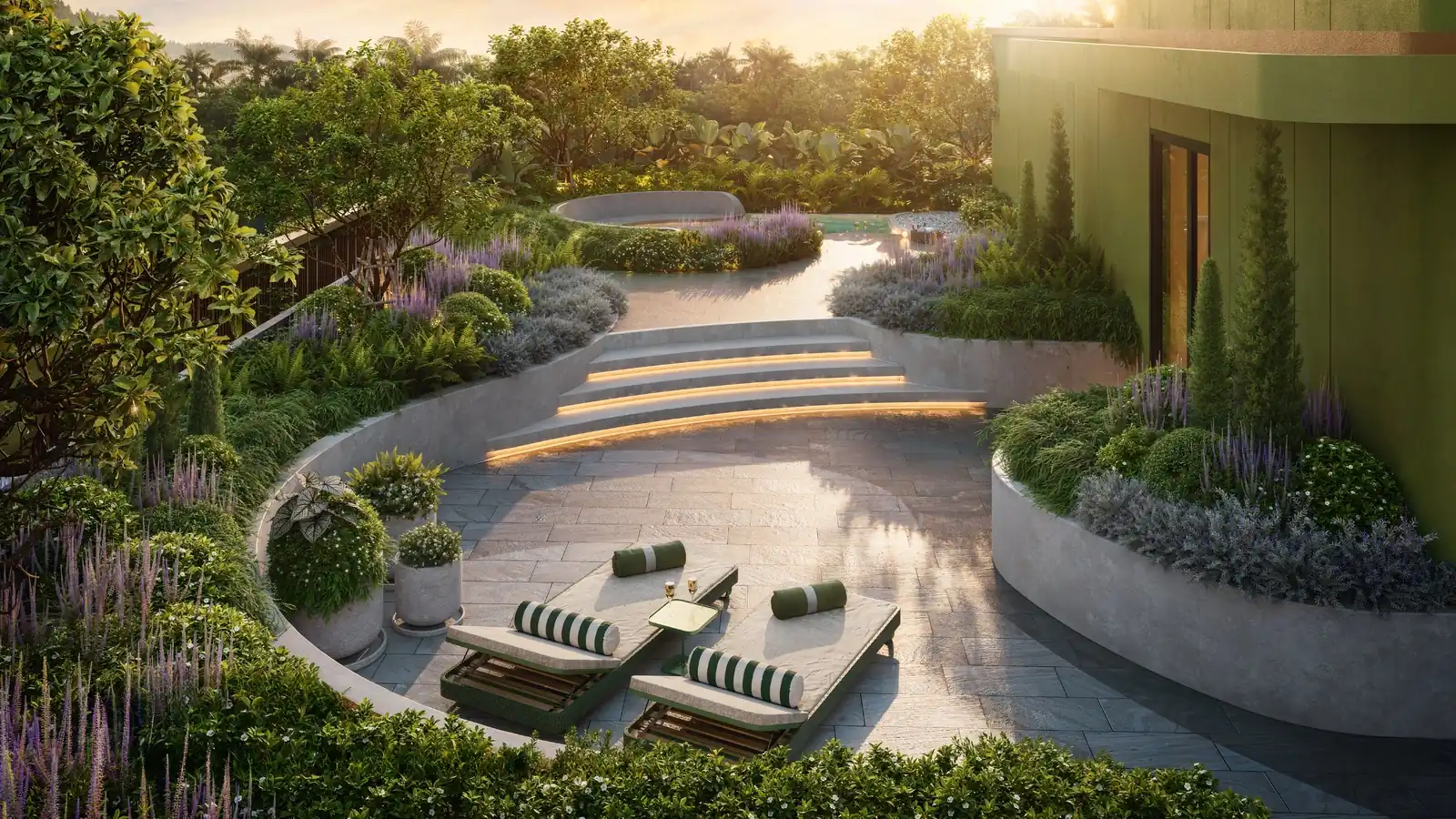 The Title Olive — garden walkway
