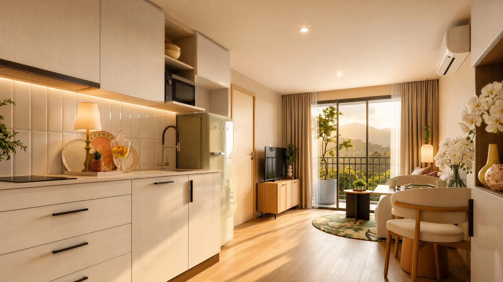 The Title Olive — interior: kitchen-living room