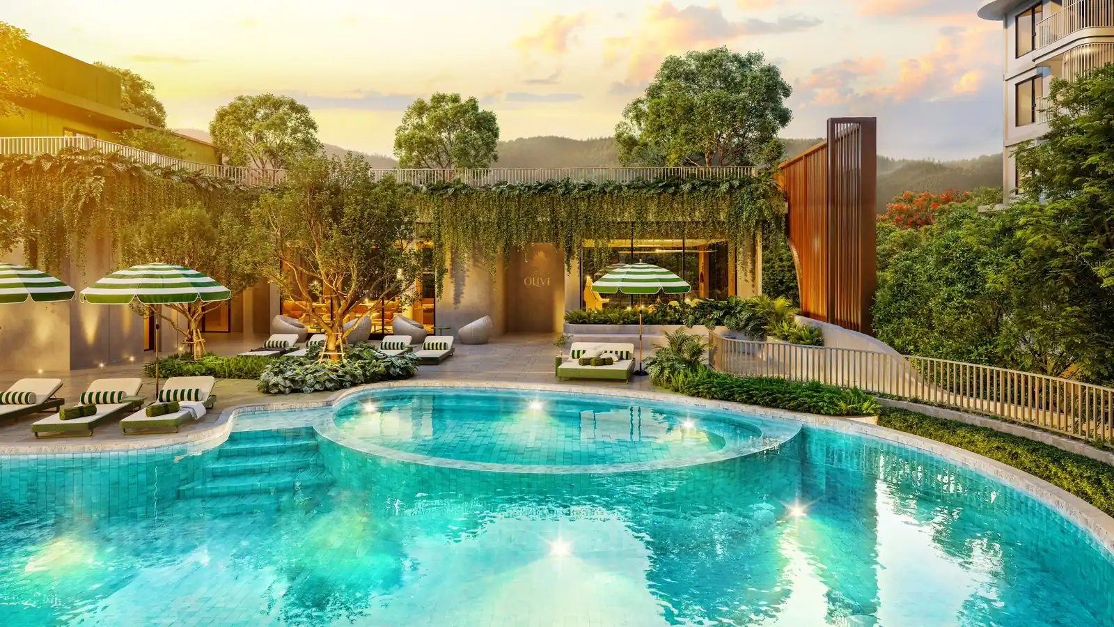 The Title Olive — pool at sunset