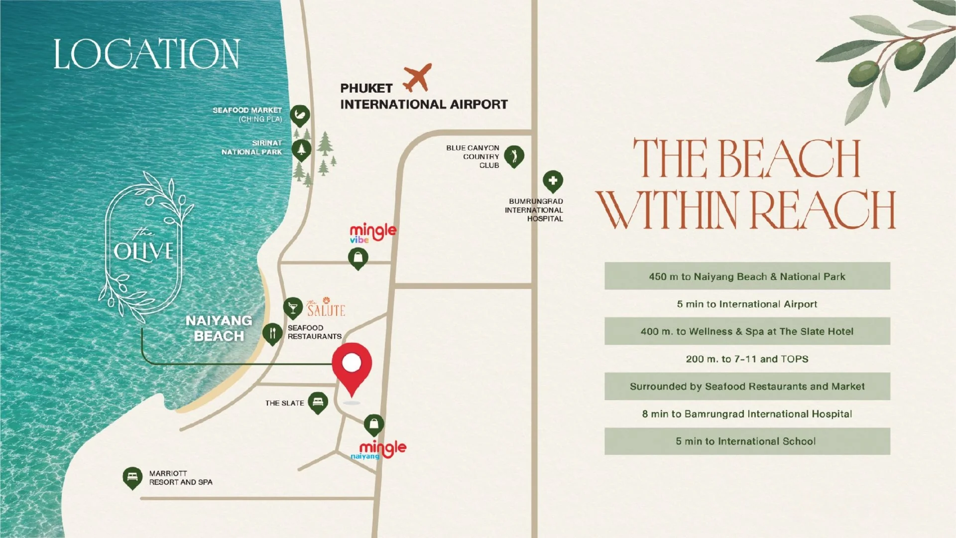 The Title Olive — surroundings map: airport, TOPS 200 m, Sirinat National Park